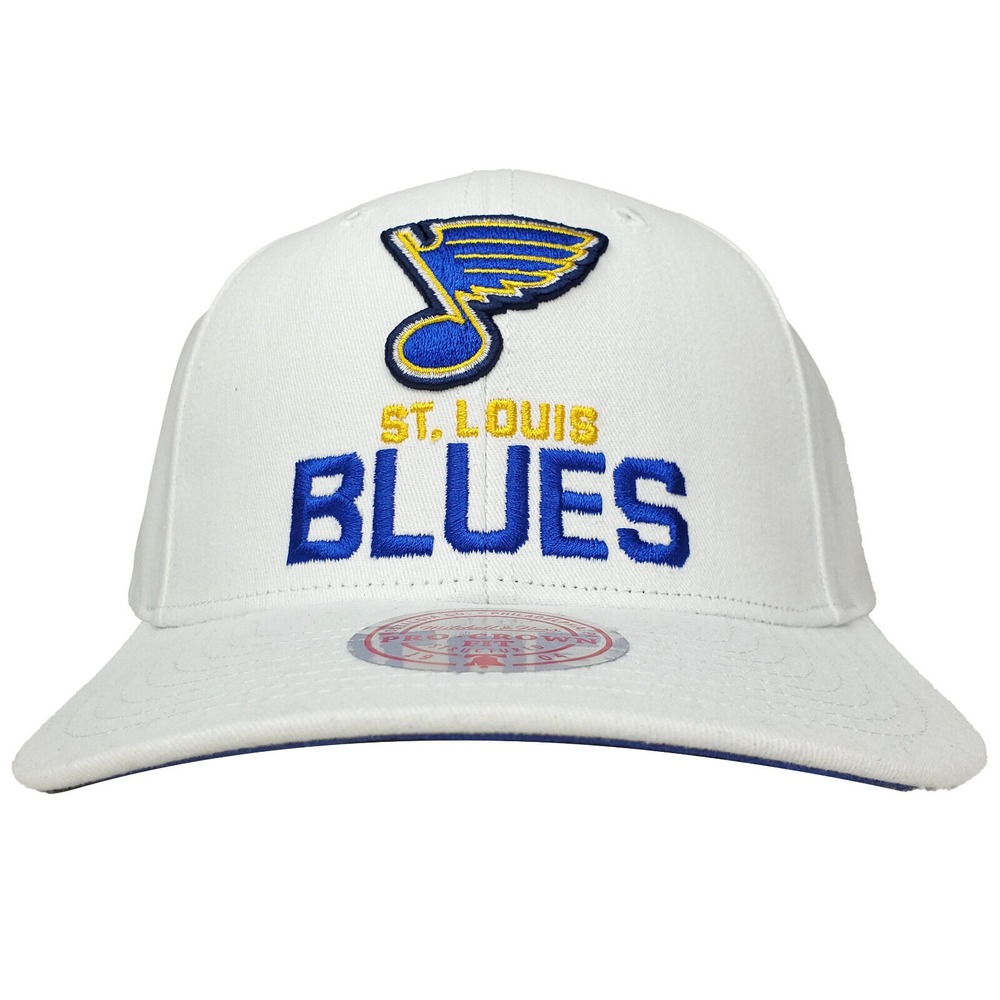 St. Louis Blues Mitchell & Ness NHL Pro Fit Snapback Hat Cap 3D Logo White NWT